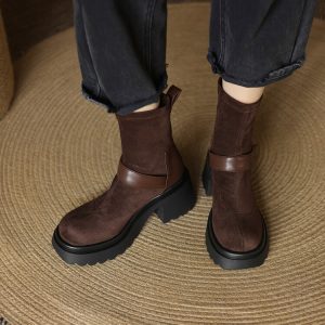 Fashion Ankle Boots with Chunky High Heel and Round Toe