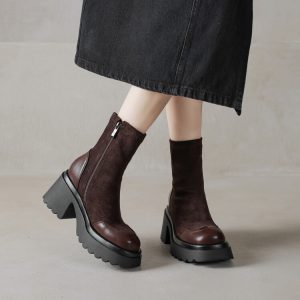 Fashion Ankle Boots with Chunky High Heel and Side Zipper - Style c.html