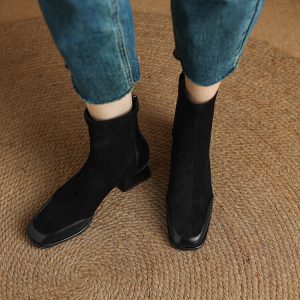 Fashion Ankle Boots with Chunky Mid Heel and Back Zip - Style k.html