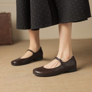 Fashion Flat Shoes Cleanfit Casual Round Toe Buckle Strap