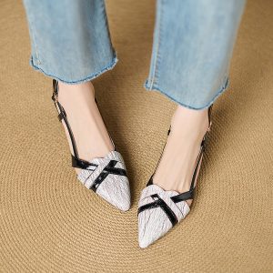 Women's Elegant Pointed Toe Mid Heel Slippers with Buckle