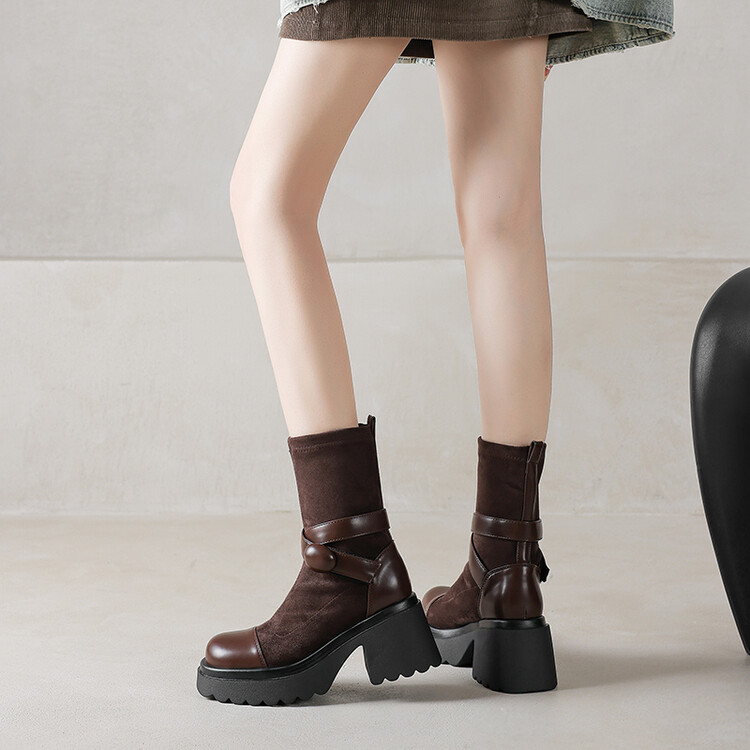 Women's Fashion Ankle Boots with Chunky High Heel - Style a.html - Image 2