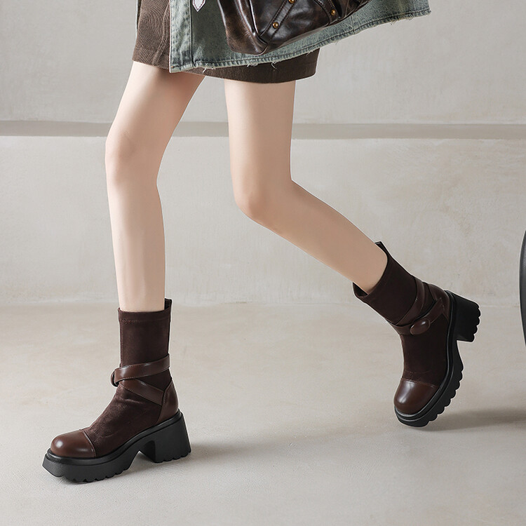 Women's Fashion Ankle Boots with Chunky High Heel - Style a.html - Image 3