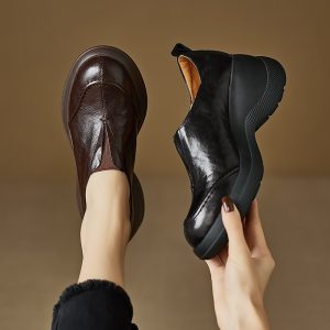 Women's High Heel Platform Loafers in Dark Brown or Black