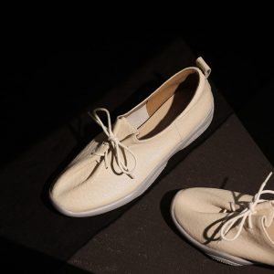 Women's Leather Loafers with Cross Lace-Up and Rocker Sole