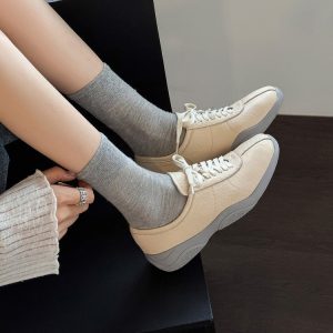 Women's Leather Loafers with Cross Straps and Rocker Sole