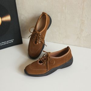 Women's Suede Loafers with Cross Straps and Rocking Sole
