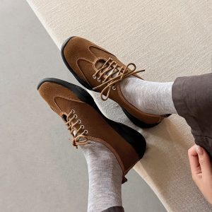 Women's Suede Loafers with Lace-Up and Rocking Sole